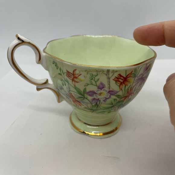 Royal Albert Columbine Green Bone China Teacup Saucer Set - Picture 4 of 10